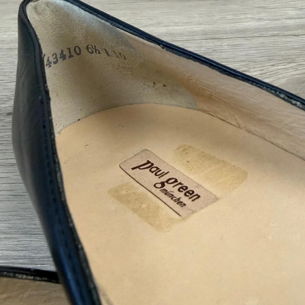 NEW Paul Green Black Point Toe Ballet Flats Leather Minimalist Comfort Size 9